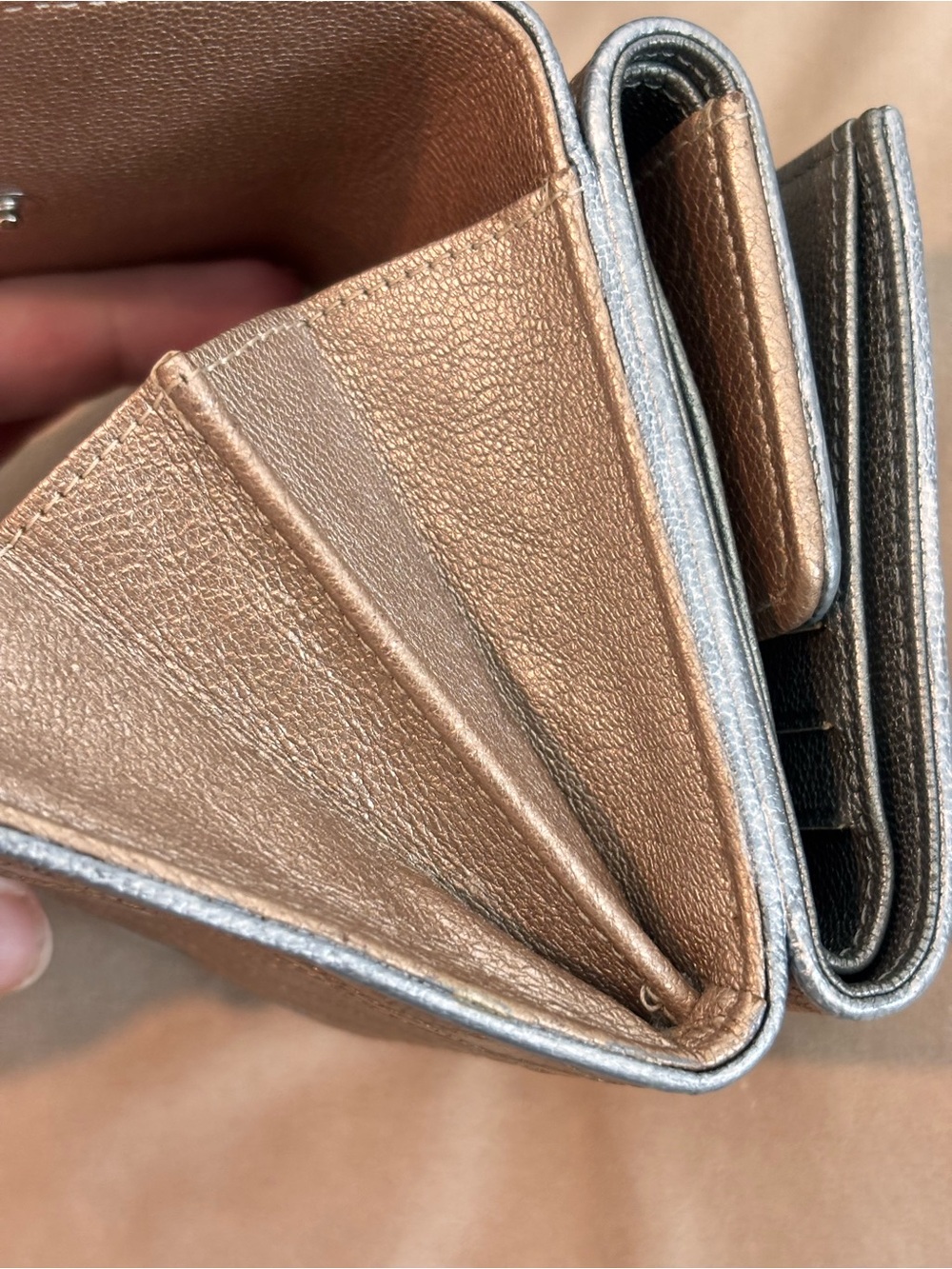 CHANEL Metallic Calfskin Bicolor Diamond Stitch Trifold Compact Wallet - Picture 15 of 16
